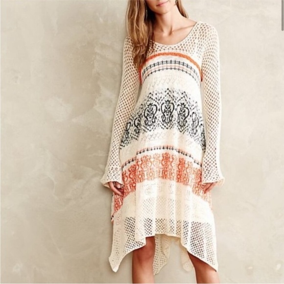 Sleeping on Snow Dress XS Anthopologie Risen Sun Orange Crochet Sweater Boho NWT - Picture 2 of 5